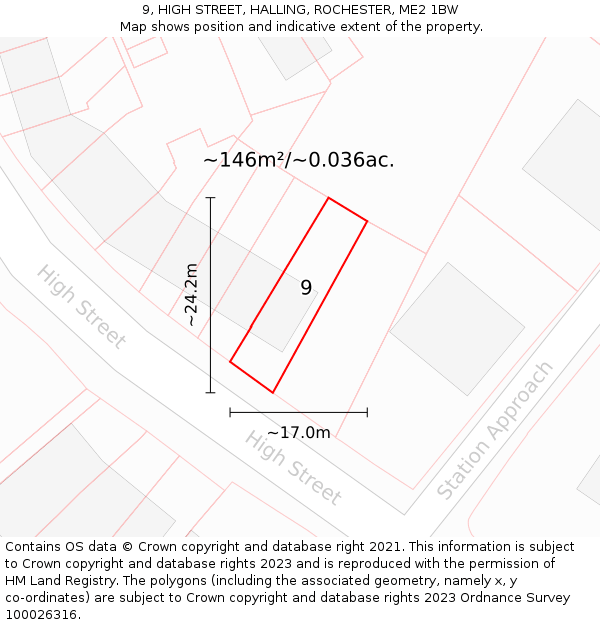9, HIGH STREET, HALLING, ROCHESTER, ME2 1BW: Plot and title map