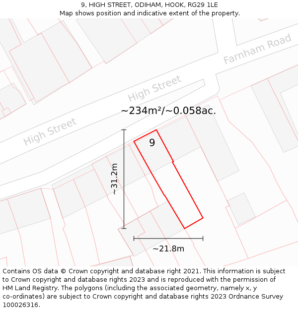 9, HIGH STREET, ODIHAM, HOOK, RG29 1LE: Plot and title map