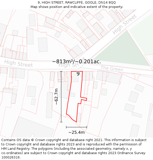 9, HIGH STREET, RAWCLIFFE, GOOLE, DN14 8QQ: Plot and title map