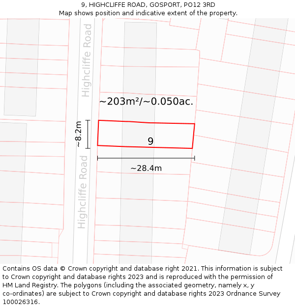 9, HIGHCLIFFE ROAD, GOSPORT, PO12 3RD: Plot and title map