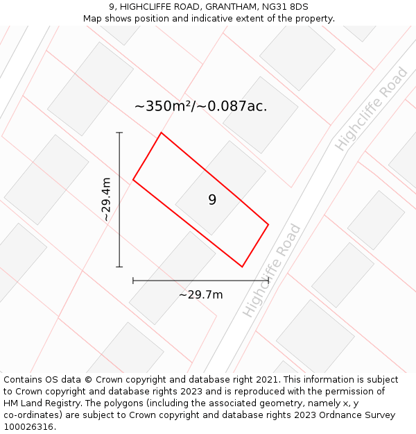 9, HIGHCLIFFE ROAD, GRANTHAM, NG31 8DS: Plot and title map