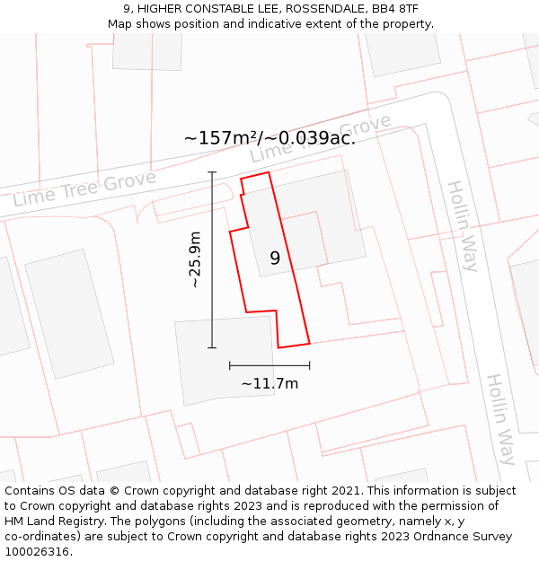9, HIGHER CONSTABLE LEE, ROSSENDALE, BB4 8TF: Plot and title map