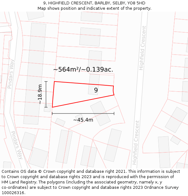 9, HIGHFIELD CRESCENT, BARLBY, SELBY, YO8 5HD: Plot and title map