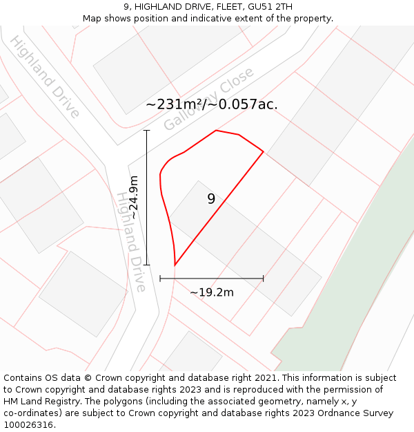 9, HIGHLAND DRIVE, FLEET, GU51 2TH: Plot and title map