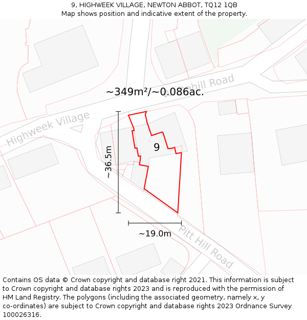 9, HIGHWEEK VILLAGE, NEWTON ABBOT, TQ12 1QB: Plot and title map