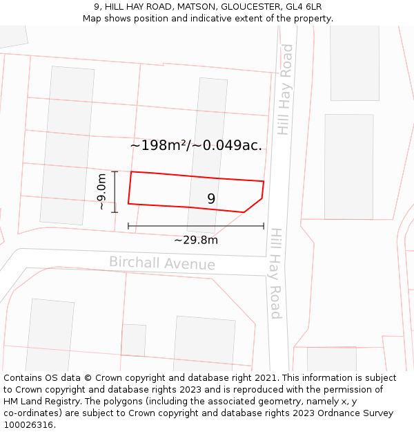9, HILL HAY ROAD, MATSON, GLOUCESTER, GL4 6LR: Plot and title map