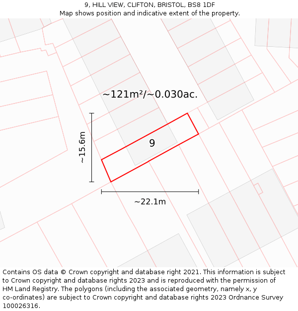 9, HILL VIEW, CLIFTON, BRISTOL, BS8 1DF: Plot and title map