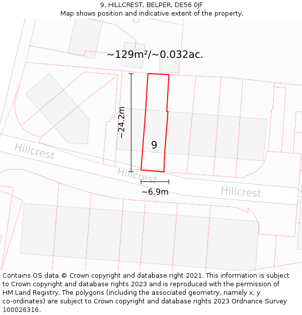 9, HILLCREST, BELPER, DE56 0JF: Plot and title map