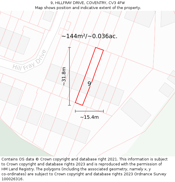 9, HILLFRAY DRIVE, COVENTRY, CV3 4FW: Plot and title map