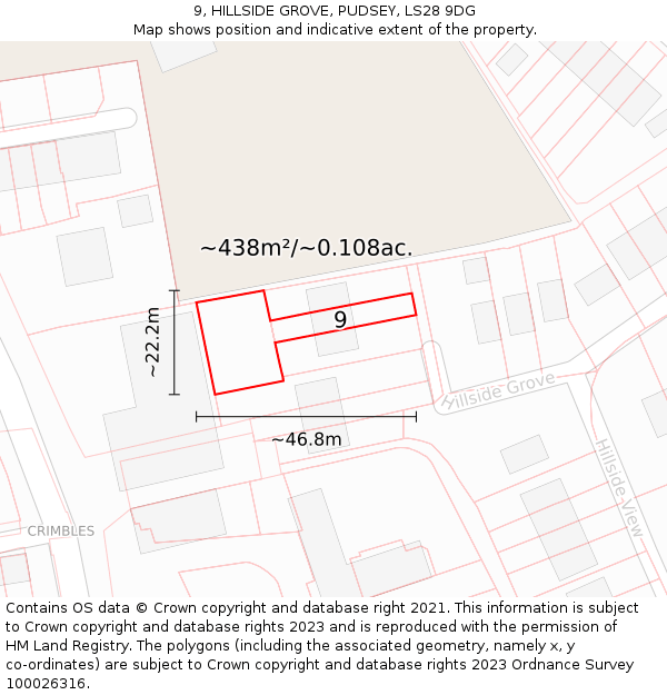 9, HILLSIDE GROVE, PUDSEY, LS28 9DG: Plot and title map