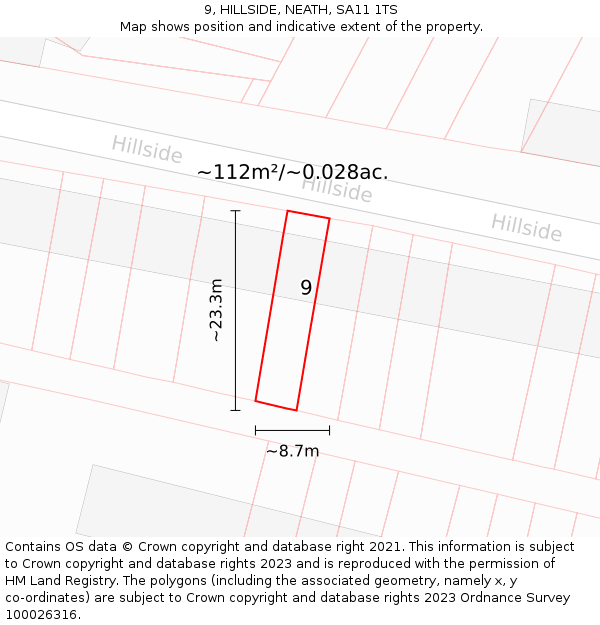9, HILLSIDE, NEATH, SA11 1TS: Plot and title map