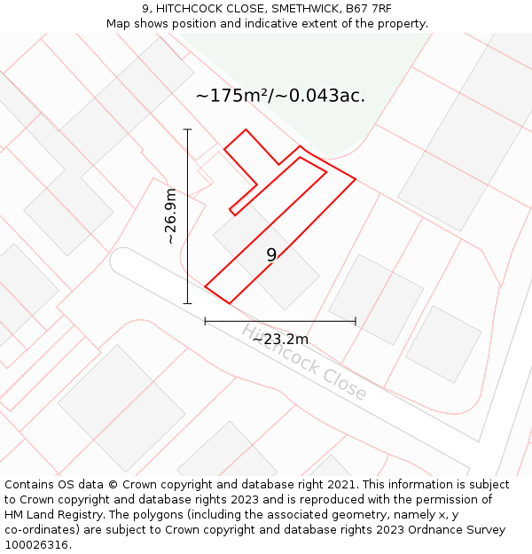 9, HITCHCOCK CLOSE, SMETHWICK, B67 7RF: Plot and title map