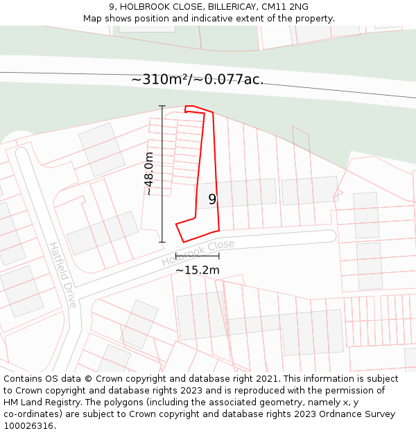 9, HOLBROOK CLOSE, BILLERICAY, CM11 2NG: Plot and title map