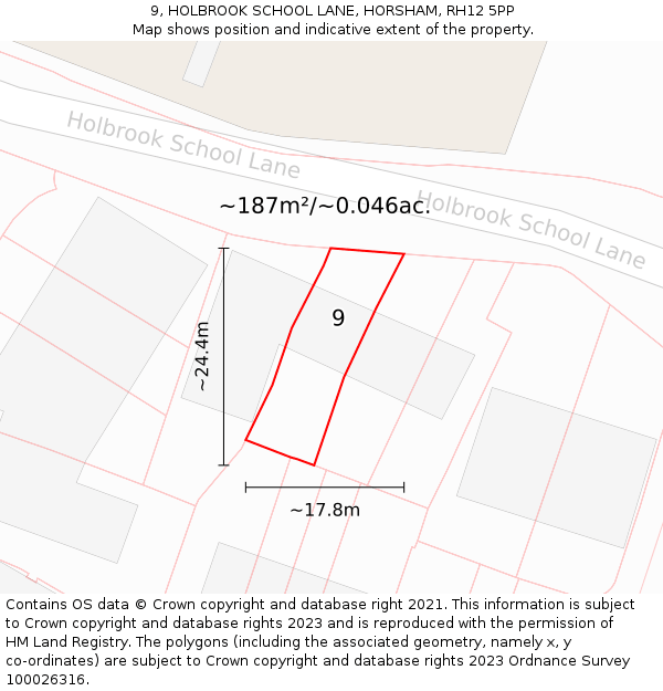 9, HOLBROOK SCHOOL LANE, HORSHAM, RH12 5PP: Plot and title map