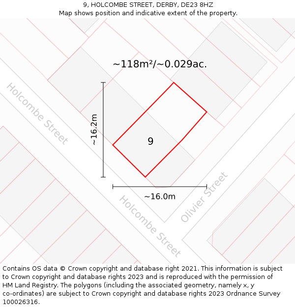9, HOLCOMBE STREET, DERBY, DE23 8HZ: Plot and title map
