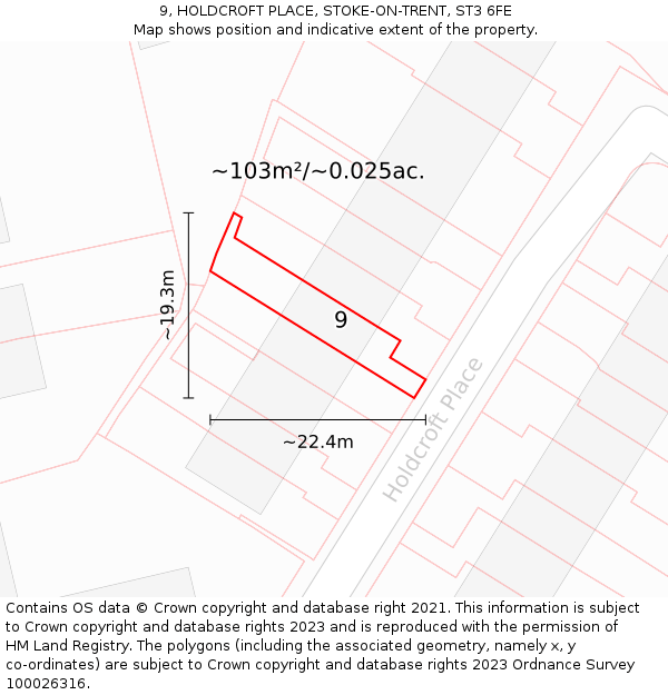 9, HOLDCROFT PLACE, STOKE-ON-TRENT, ST3 6FE: Plot and title map