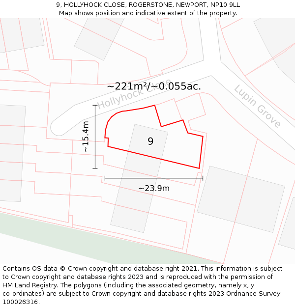 9, HOLLYHOCK CLOSE, ROGERSTONE, NEWPORT, NP10 9LL: Plot and title map