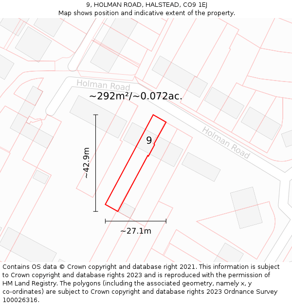 9, HOLMAN ROAD, HALSTEAD, CO9 1EJ: Plot and title map