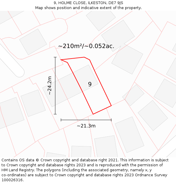 9, HOLME CLOSE, ILKESTON, DE7 9JS: Plot and title map