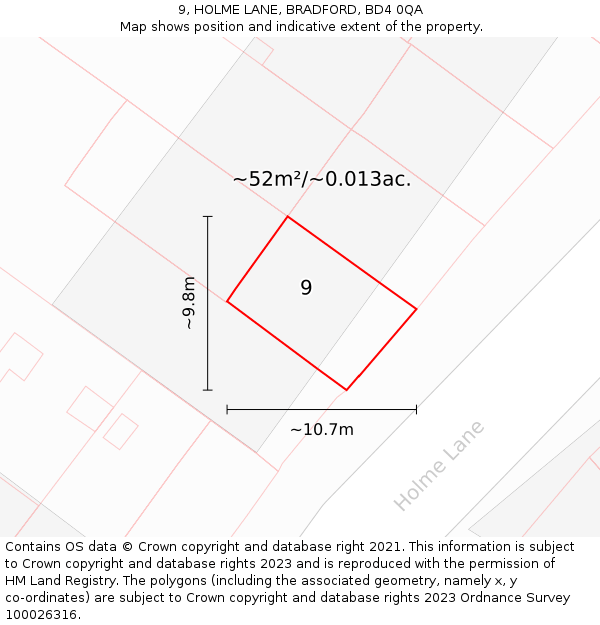 9, HOLME LANE, BRADFORD, BD4 0QA: Plot and title map