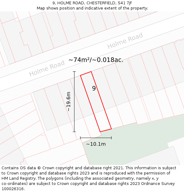 9, HOLME ROAD, CHESTERFIELD, S41 7JF: Plot and title map