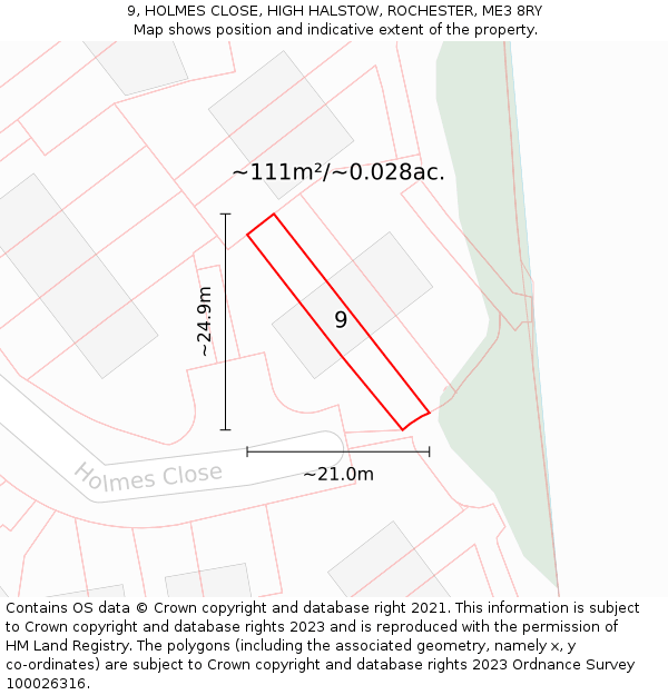 9, HOLMES CLOSE, HIGH HALSTOW, ROCHESTER, ME3 8RY: Plot and title map