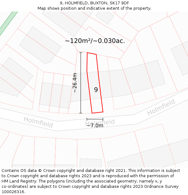 9, HOLMFIELD, BUXTON, SK17 9DF: Plot and title map