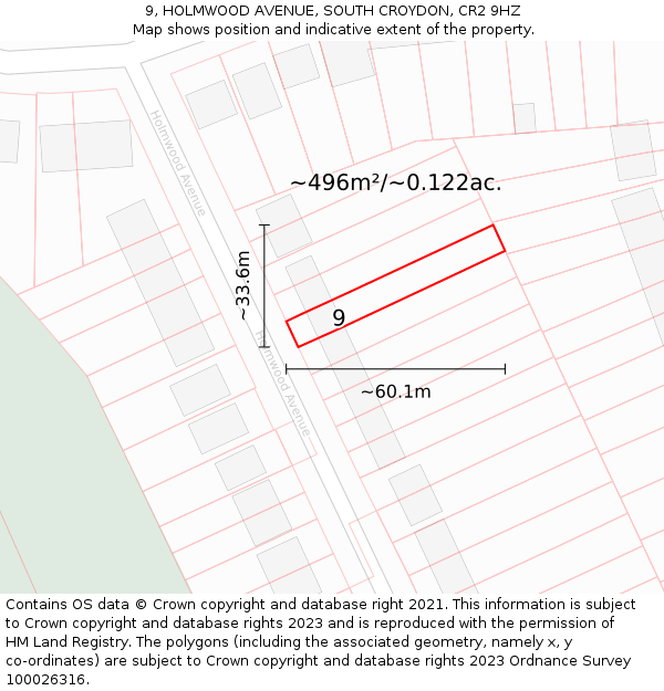 9, HOLMWOOD AVENUE, SOUTH CROYDON, CR2 9HZ: Plot and title map