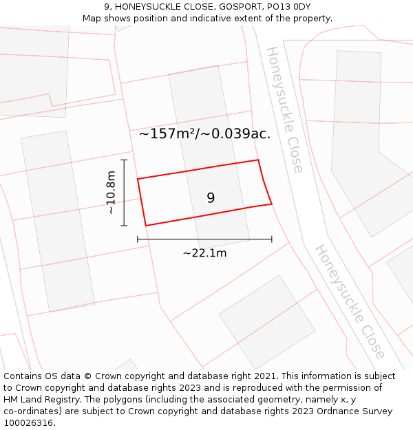 9, HONEYSUCKLE CLOSE, GOSPORT, PO13 0DY: Plot and title map