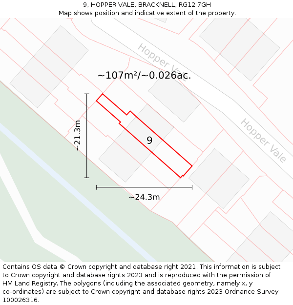 9, HOPPER VALE, BRACKNELL, RG12 7GH: Plot and title map