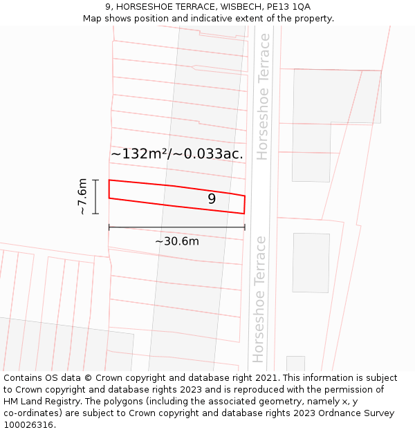 9, HORSESHOE TERRACE, WISBECH, PE13 1QA: Plot and title map