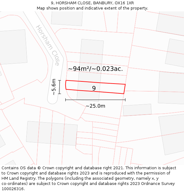 9, HORSHAM CLOSE, BANBURY, OX16 1XR: Plot and title map