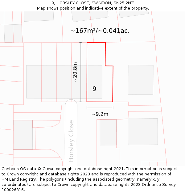 9, HORSLEY CLOSE, SWINDON, SN25 2NZ: Plot and title map