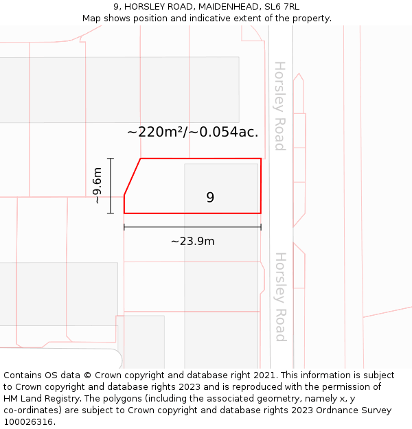 9, HORSLEY ROAD, MAIDENHEAD, SL6 7RL: Plot and title map