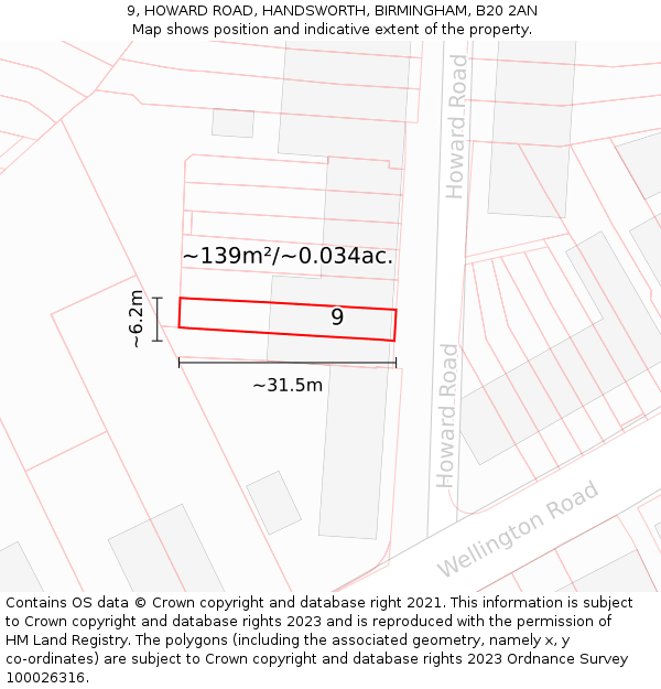 9, HOWARD ROAD, HANDSWORTH, BIRMINGHAM, B20 2AN: Plot and title map