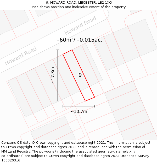 9, HOWARD ROAD, LEICESTER, LE2 1XG: Plot and title map
