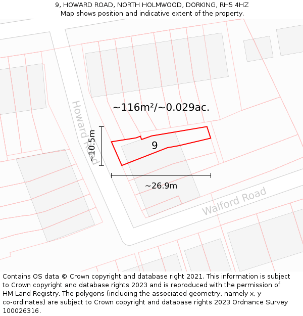 9, HOWARD ROAD, NORTH HOLMWOOD, DORKING, RH5 4HZ: Plot and title map