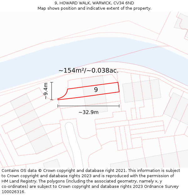 9, HOWARD WALK, WARWICK, CV34 6ND: Plot and title map