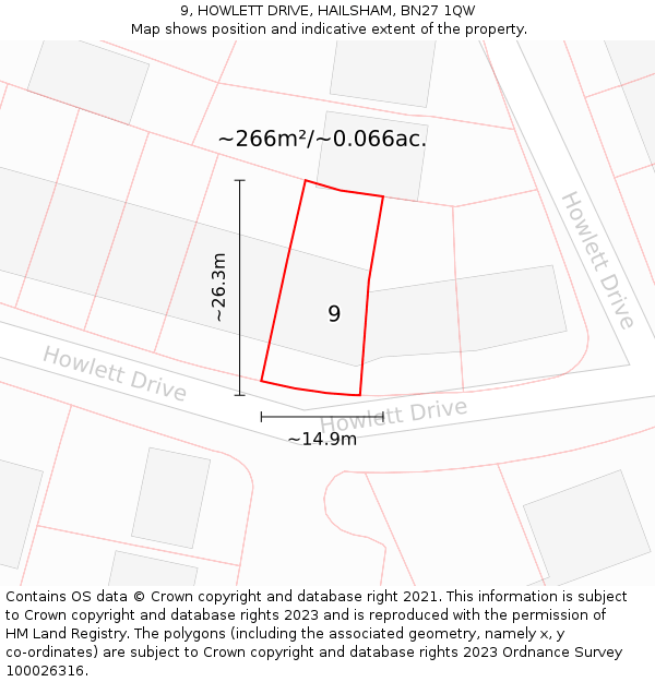 9, HOWLETT DRIVE, HAILSHAM, BN27 1QW: Plot and title map