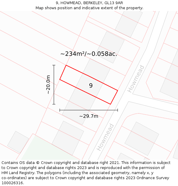 9, HOWMEAD, BERKELEY, GL13 9AR: Plot and title map