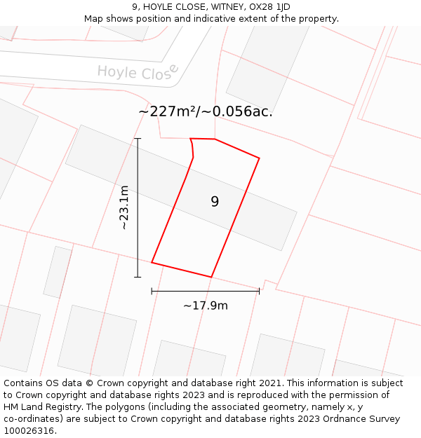 9, HOYLE CLOSE, WITNEY, OX28 1JD: Plot and title map