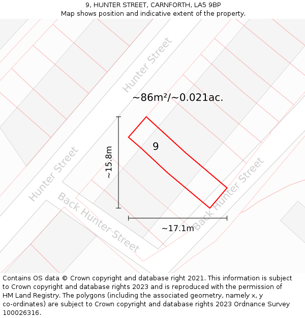 9, HUNTER STREET, CARNFORTH, LA5 9BP: Plot and title map