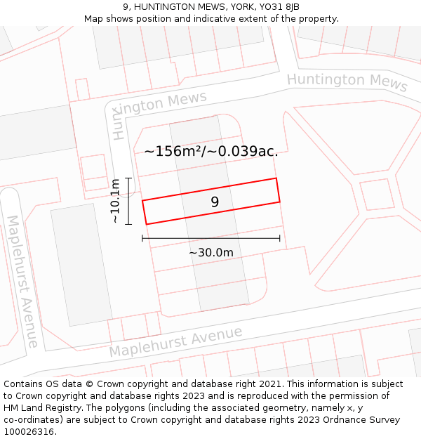 9, HUNTINGTON MEWS, YORK, YO31 8JB: Plot and title map