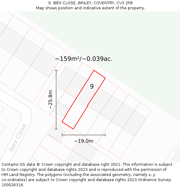 9, IBEX CLOSE, BINLEY, COVENTRY, CV3 2FB: Plot and title map