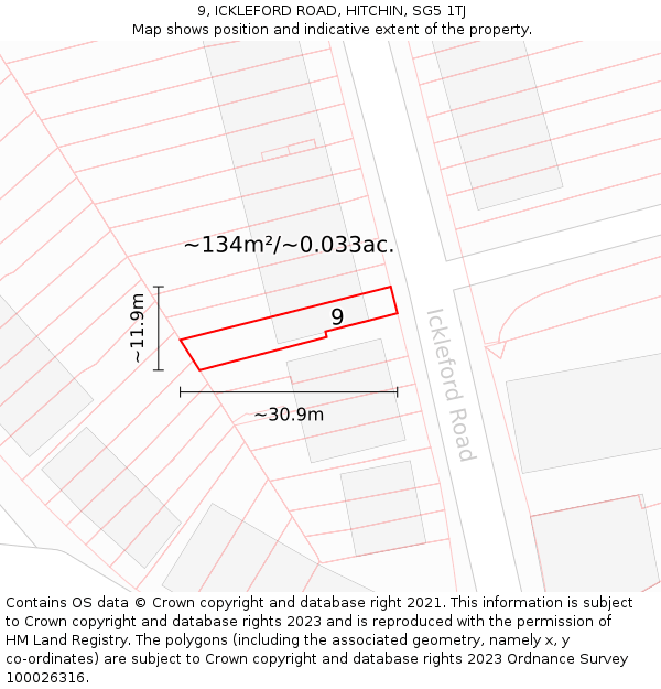 9, ICKLEFORD ROAD, HITCHIN, SG5 1TJ: Plot and title map