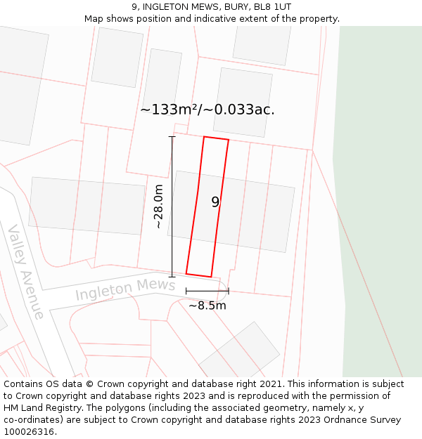 9, INGLETON MEWS, BURY, BL8 1UT: Plot and title map