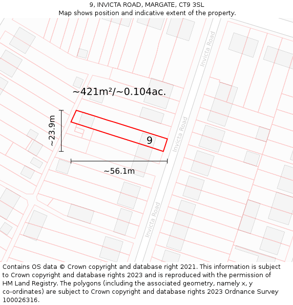 9, INVICTA ROAD, MARGATE, CT9 3SL: Plot and title map
