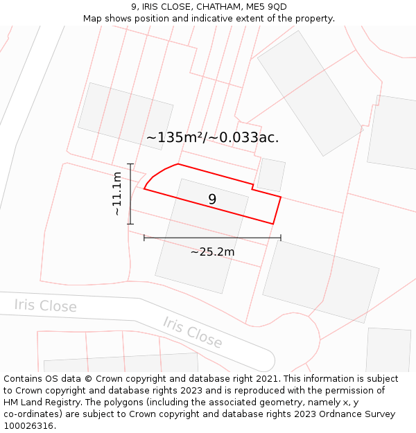 9, IRIS CLOSE, CHATHAM, ME5 9QD: Plot and title map