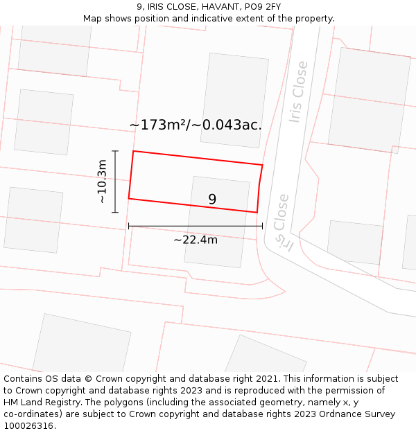 9, IRIS CLOSE, HAVANT, PO9 2FY: Plot and title map