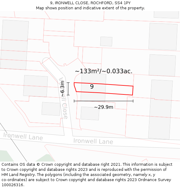 9, IRONWELL CLOSE, ROCHFORD, SS4 1PY: Plot and title map